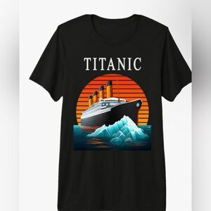 Titanic Graphic Tee - Black with Orange & Blue Print